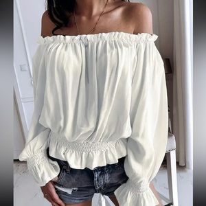 Off The Shoulder Ruffle White Top